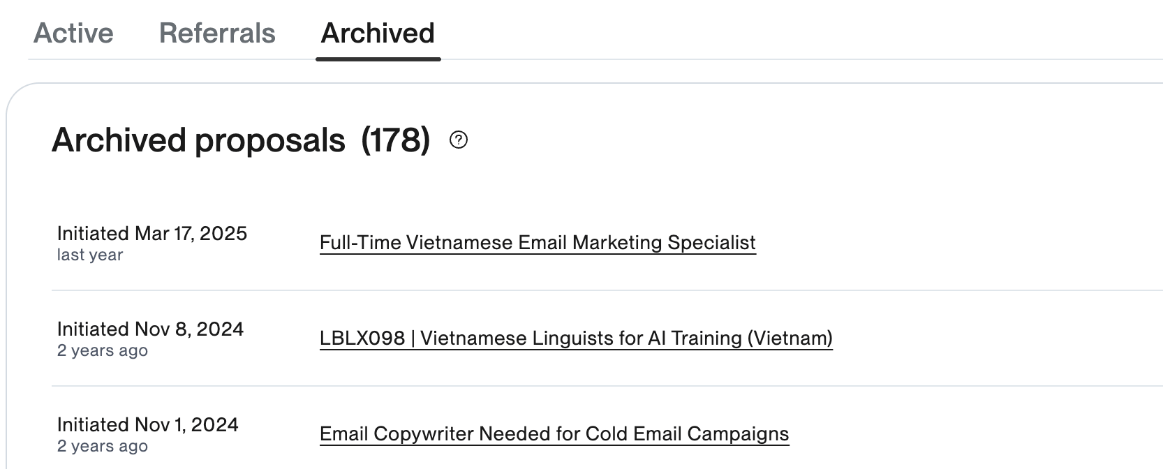 Upwork: Archived proposals (178)