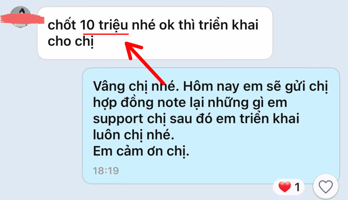 Khách nhắn Zalo: chốt 10 triệu nhé, ok thì triển khai cho chị